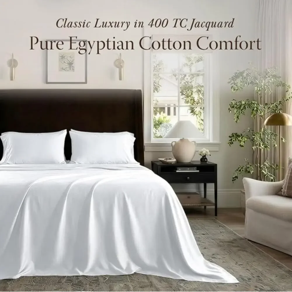 4 Piece Threadmill 400 Thread Count 100% Egyptian Cotton Queen Sheet Set- White